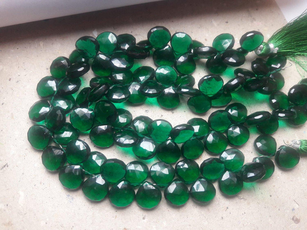 8 Inches Strand,Super Finest,Rama Green Quartz Faceted Briolette Heart 11mm - Jalvi & Co.