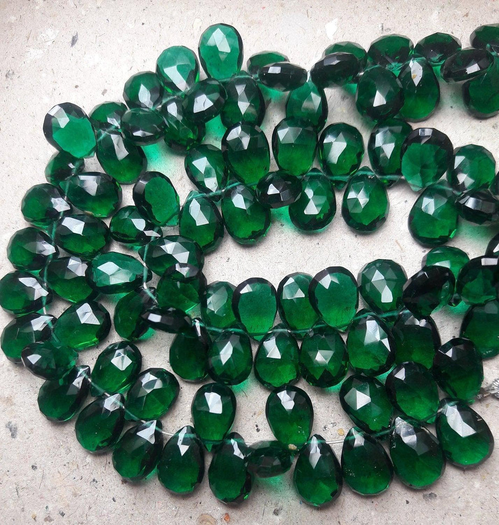 8 Inches Strand,Super Finest,Rama Green Quartz Faceted Briolette Pear 8X12mm - Jalvi & Co.