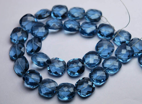 8 Inches Strand,Superb-Finest Quality,London Blue Quartz Faceted Cushion Shape Briolettes, 12mm Size, - Jalvi & Co.