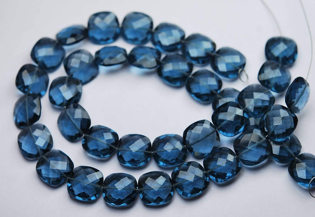 8 Inches Strand,Superb-Finest Quality,London Blue Quartz Faceted Cushion Shape Briolettes, 12mm Size, - Jalvi & Co.