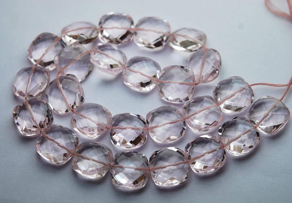 8 Inches Strand,Superb-Finest Quality,Rose Pink Quartz Faceted Cushion Shape Briolettes, 12mm Size, - Jalvi & Co.