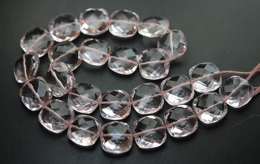 8 Inches Strand,Superb-Finest Quality,Rose Pink Quartz Faceted Cushion Shape Briolettes, 12mm Size, - Jalvi & Co.