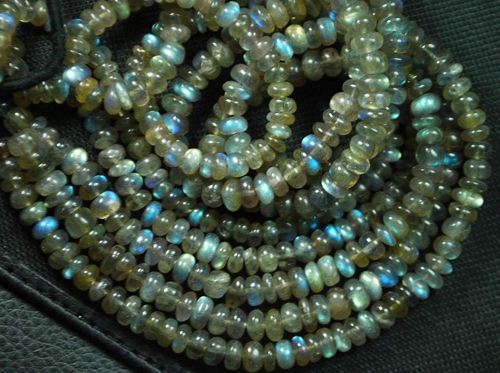 8 Inches, Super Blue Flash Labradorite Smooth Rondelles Beads Shape 7-8mm Large Size - Jalvi & Co.