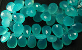8 Inches, Super Finest Best Color Aqua Chalcedony Faceted Pear Briolettes 11-12mm Large Size