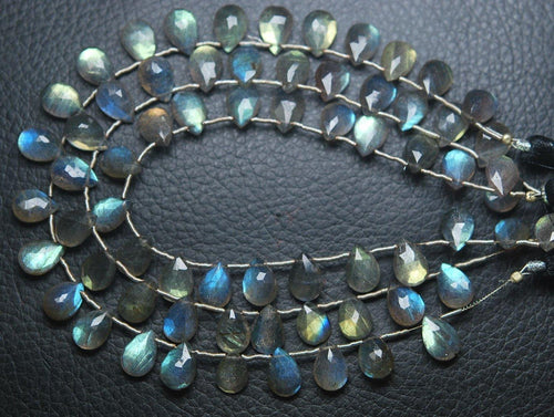 8 Inches, Super Finest Blue Flash Labradorite Faceted Pear Shape Briolettes Size 10mm Aprx - Jalvi & Co.