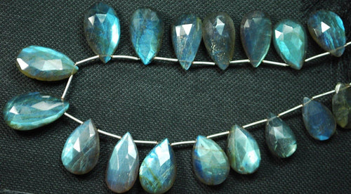 8 Inches, Super Finest Blue Flash Labradorite Faceted Pear Shape Briolettes Size 18mm Aprx - Jalvi & Co.