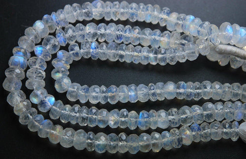 8 Inches, Super Finest Blue Flash Rainbow Moonstone Faceted Rondelles Size 6-7mm - Jalvi & Co.