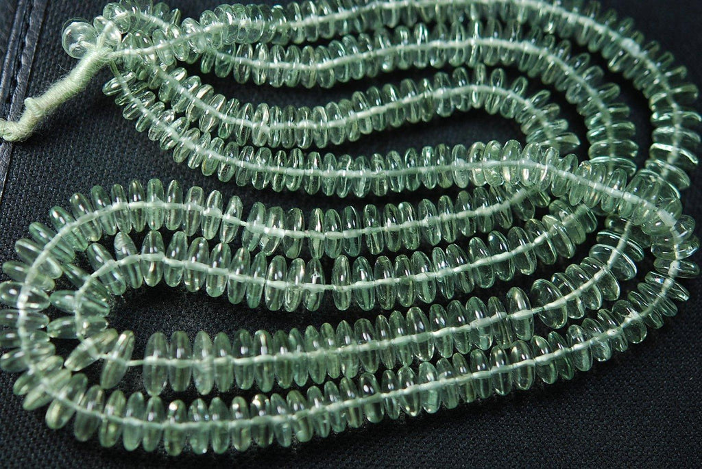 8 Inches Super Finest Green Amethyst German Cutting Smooth Polished Rondelles 7-6mm Large - Jalvi & Co.