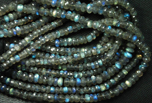 8 Inches Super Finest Natural Blue Flashy Labradorite Faceted Rondelle Size-6-7mm Approx. - Jalvi & Co.