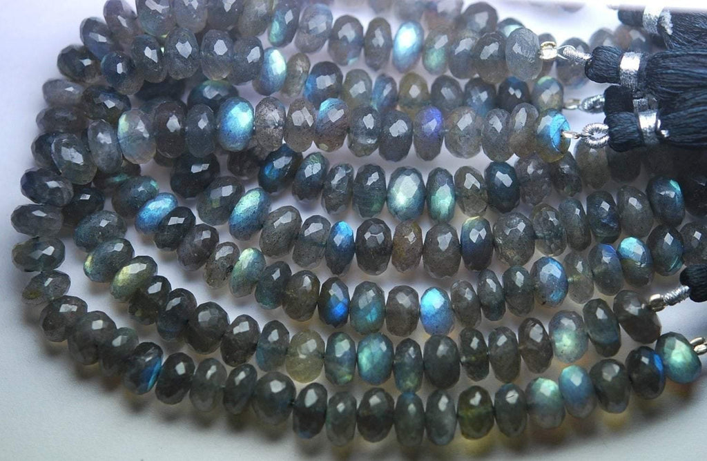 8 Inches Super Finest Natural Blue Flashy Labradorite Faceted Rondelle Size, 9.5-10mm Approx. - Jalvi & Co.