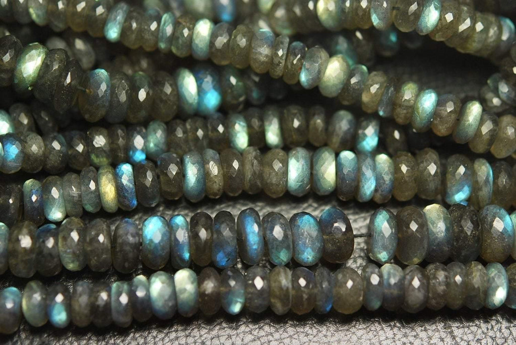 8 Inches Super Finest Natural Blue Flashy Labradorite Faceted Rondelles 7-8mm Aprx - Jalvi & Co.
