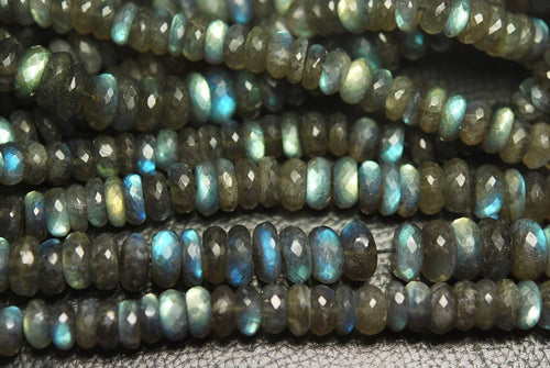 8 Inches Super Finest Natural Blue Flashy Labradorite Faceted Rondelles 7-8mm Aprx - Jalvi & Co.