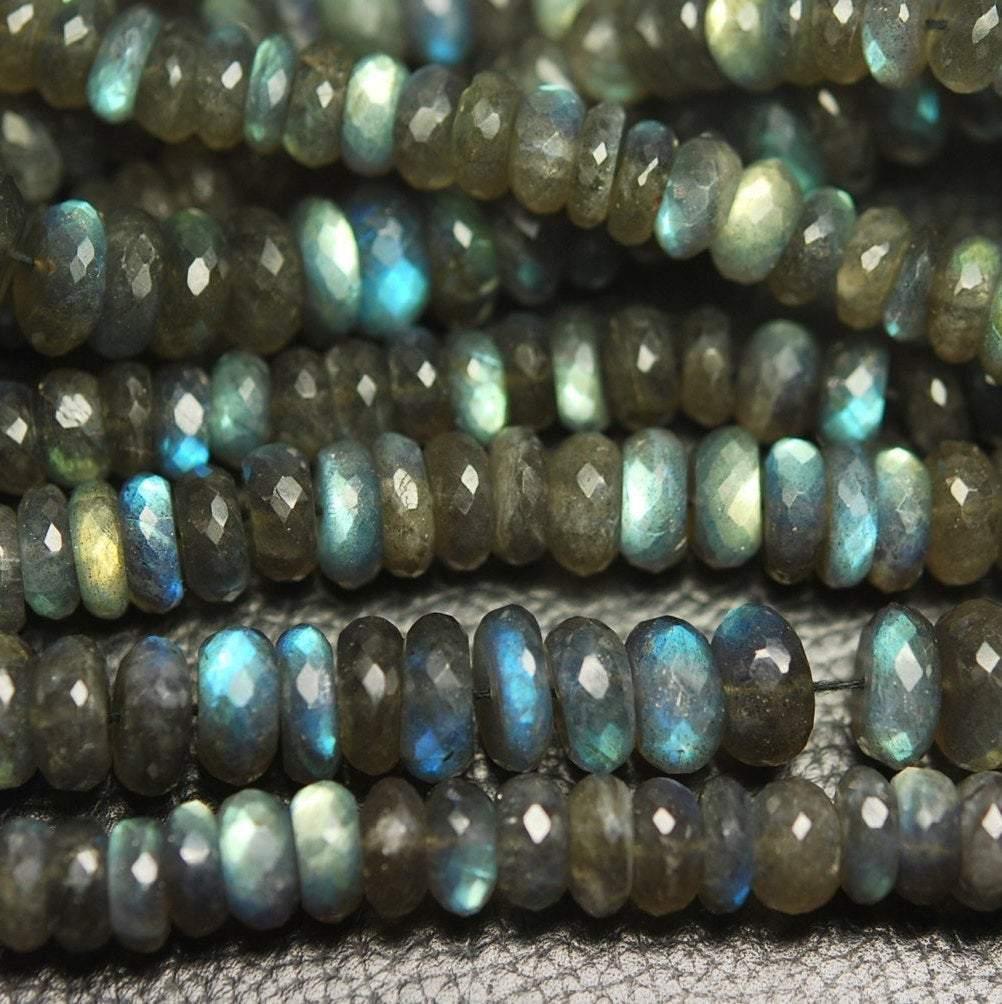 8 Inches Super Finest Natural Blue Flashy Labradorite Faceted Rondelles 7-8mm Aprx - Jalvi & Co.