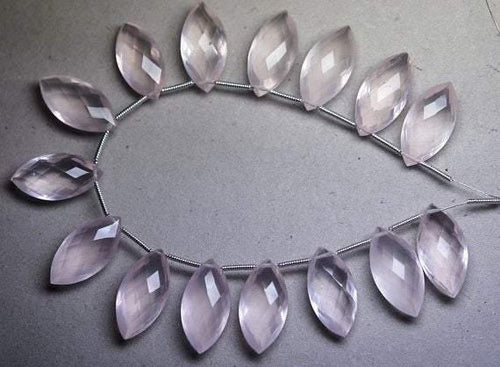 8 Match Pair, Super Rare Aaa Natural Rose Quartz Faceted Marquise Shape Briolettes Calibrated Size 10X20mm - Jalvi & Co.