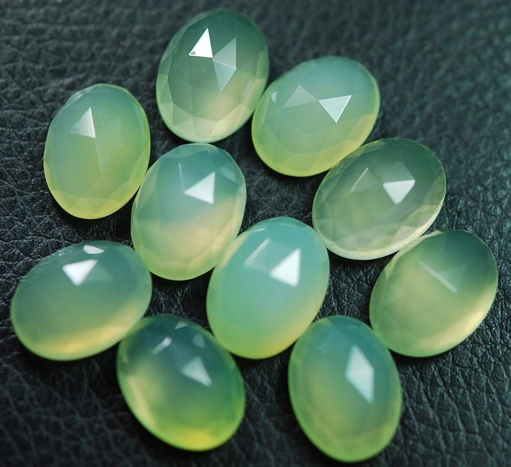 8 Matched Pair Prehnite Chalcedony Faceted Oval Shape Cabochon 10X14mm - Jalvi & Co.