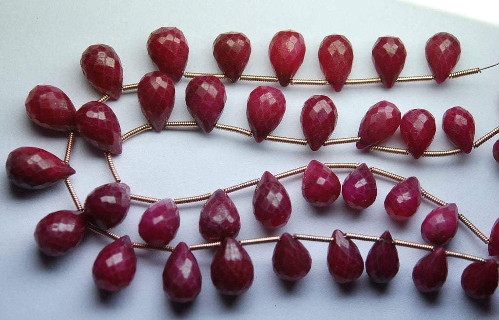 8" Natural Dyed Ruby Faceted Tear Drop Briolette Gemstone Loose Beads 8mm 12mm - Jalvi & Co.