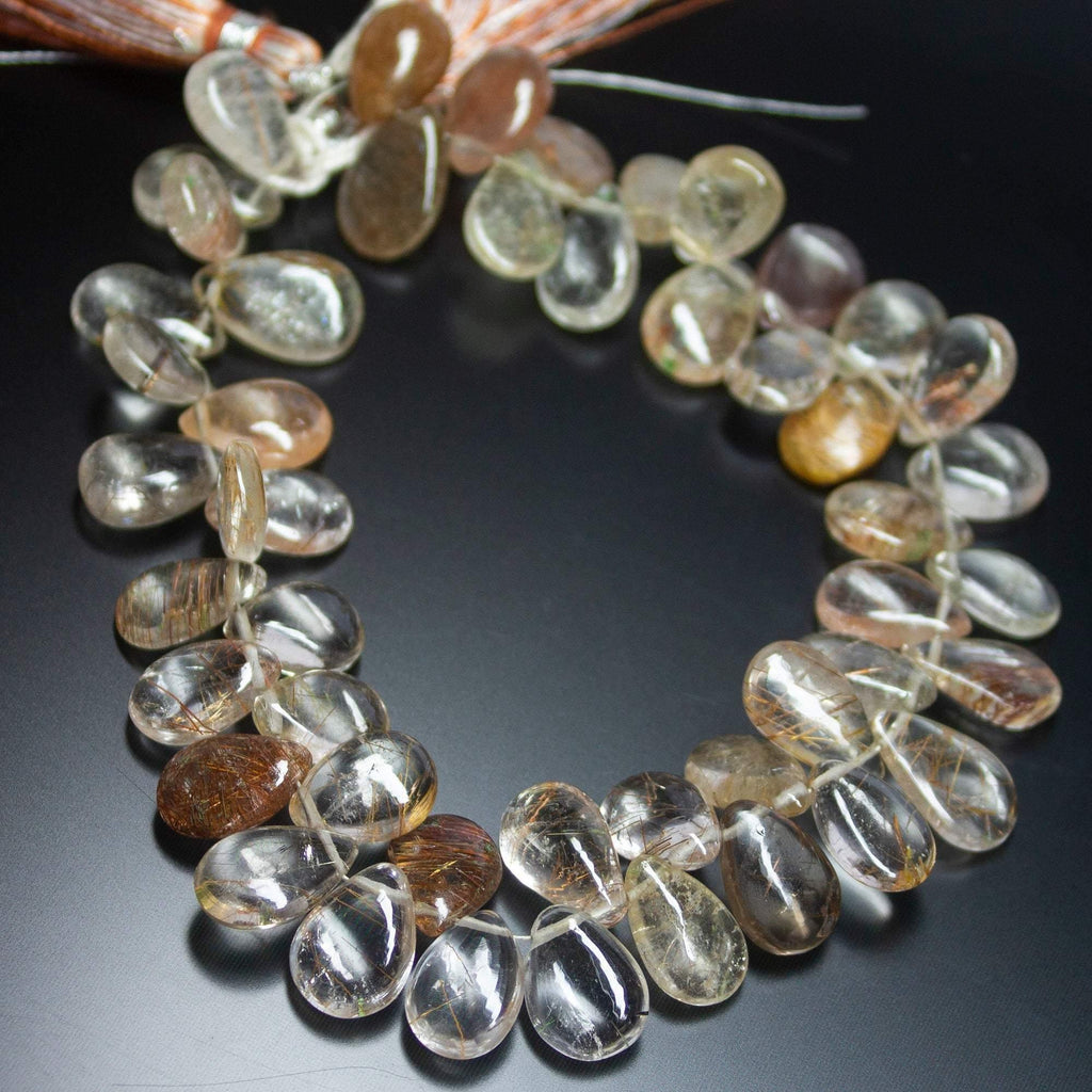 8" Natural Golden Rutile Quartz Smooth Pear Drop Briolette Beads 12-13mm - Jalvi & Co.