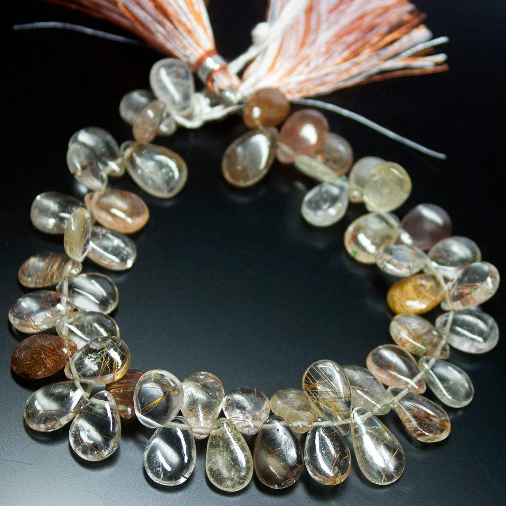 8" Natural Golden Rutile Quartz Smooth Pear Drop Briolette Beads 12-13mm - Jalvi & Co.