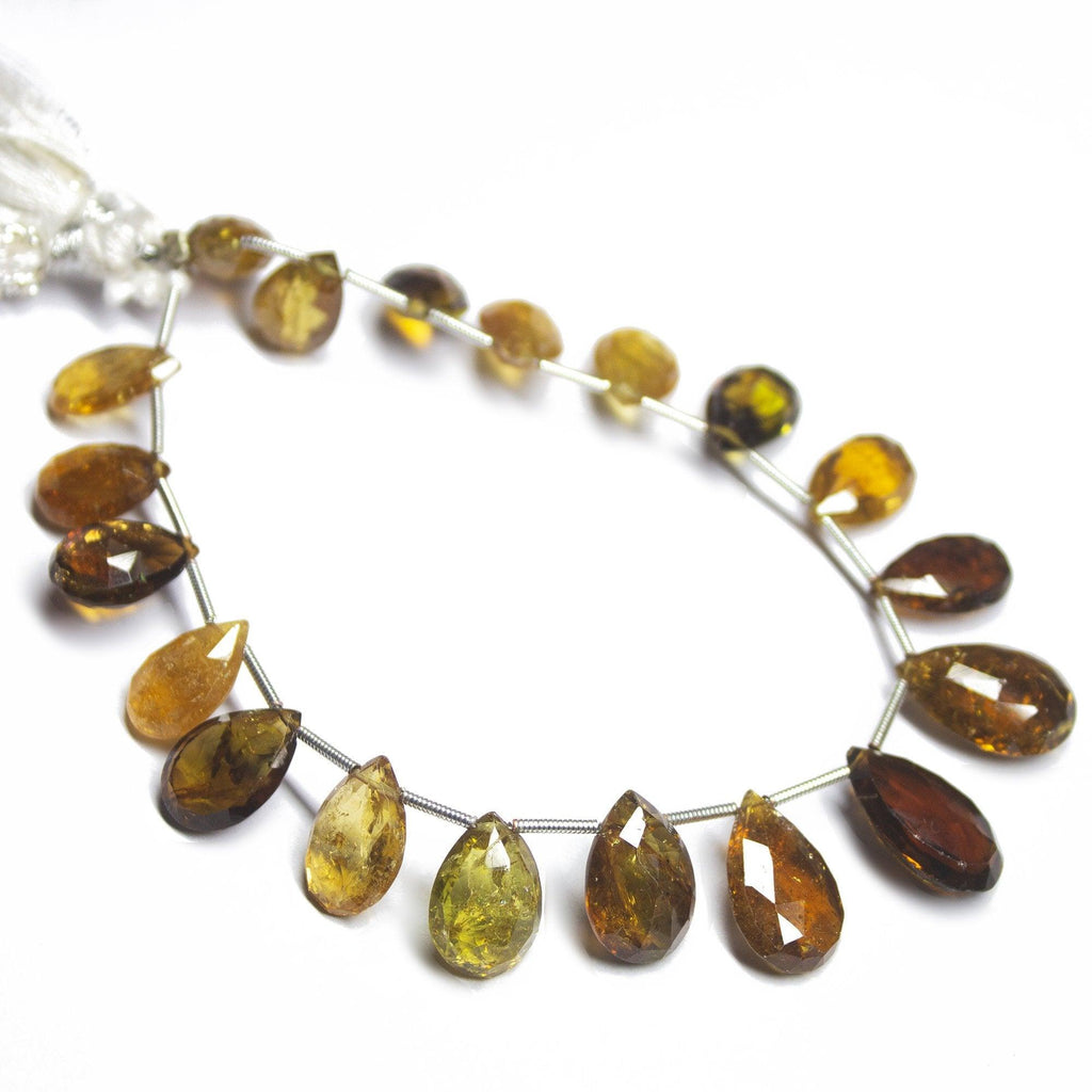 8" Natural Yellow Tourmaline Faceted Pear Briolette Drops Gemstone Beads 12-18mm - Jalvi & Co.