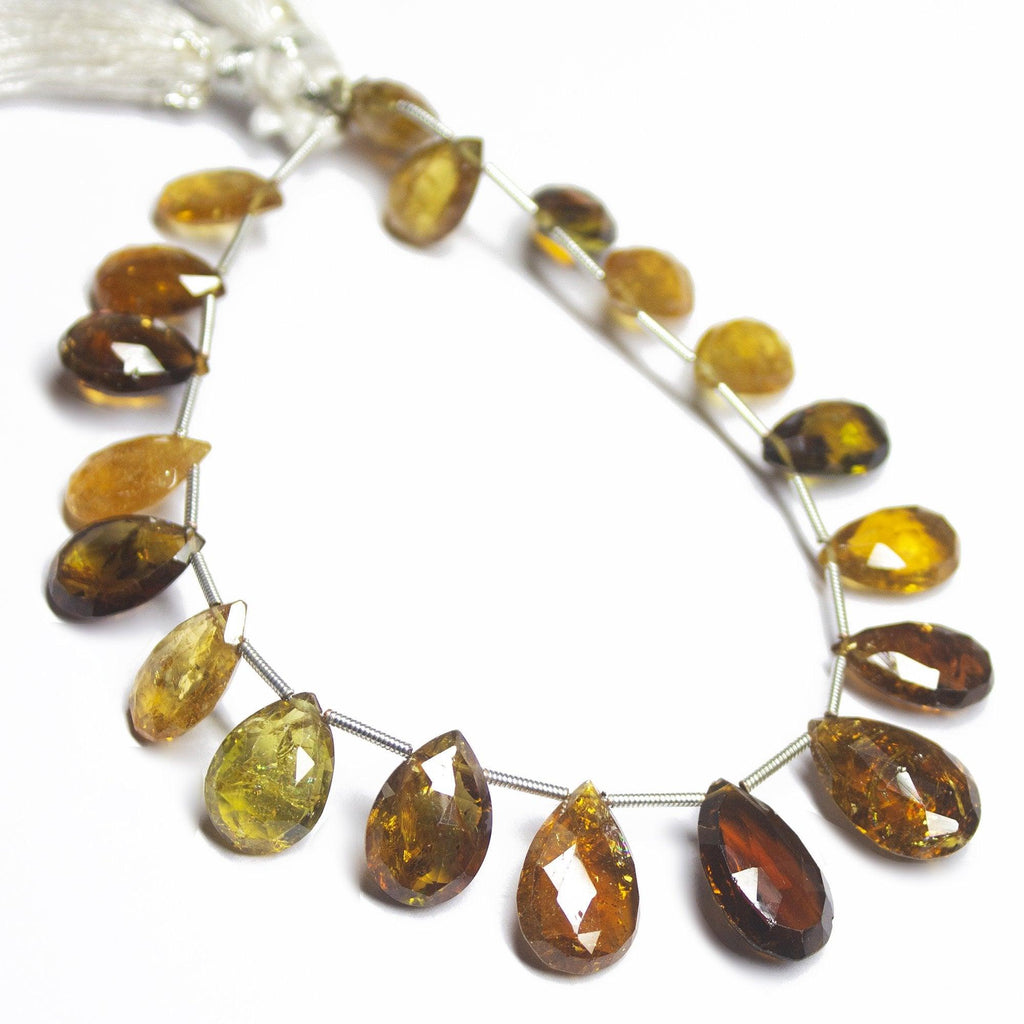 8" Natural Yellow Tourmaline Faceted Pear Briolette Drops Gemstone Beads 12-18mm - Jalvi & Co.