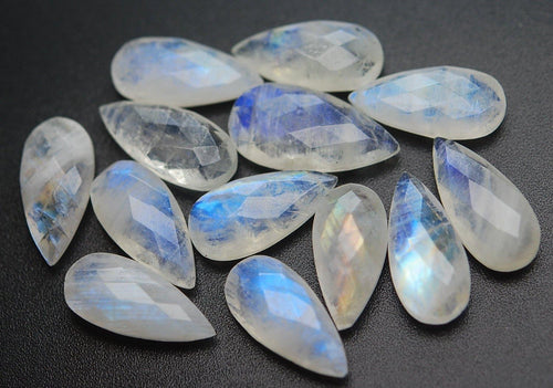 8 Pcs Blue Flashy Rainbow Moonstone Faceted Pear Shape Briolettes 8X18mm Size - Jalvi & Co.