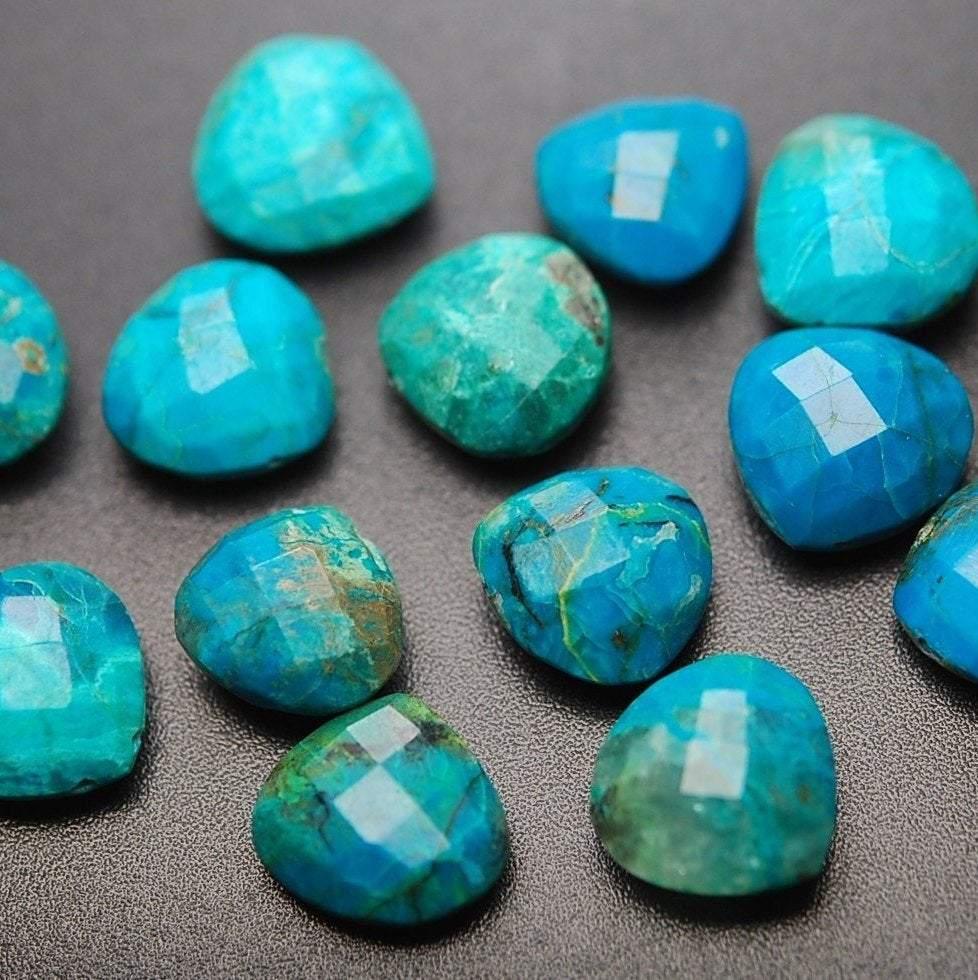 8 Pcs Matched Pair, Natural Chrysocolla Faceted Heart Shape Briolette, 10mm - Jalvi & Co.