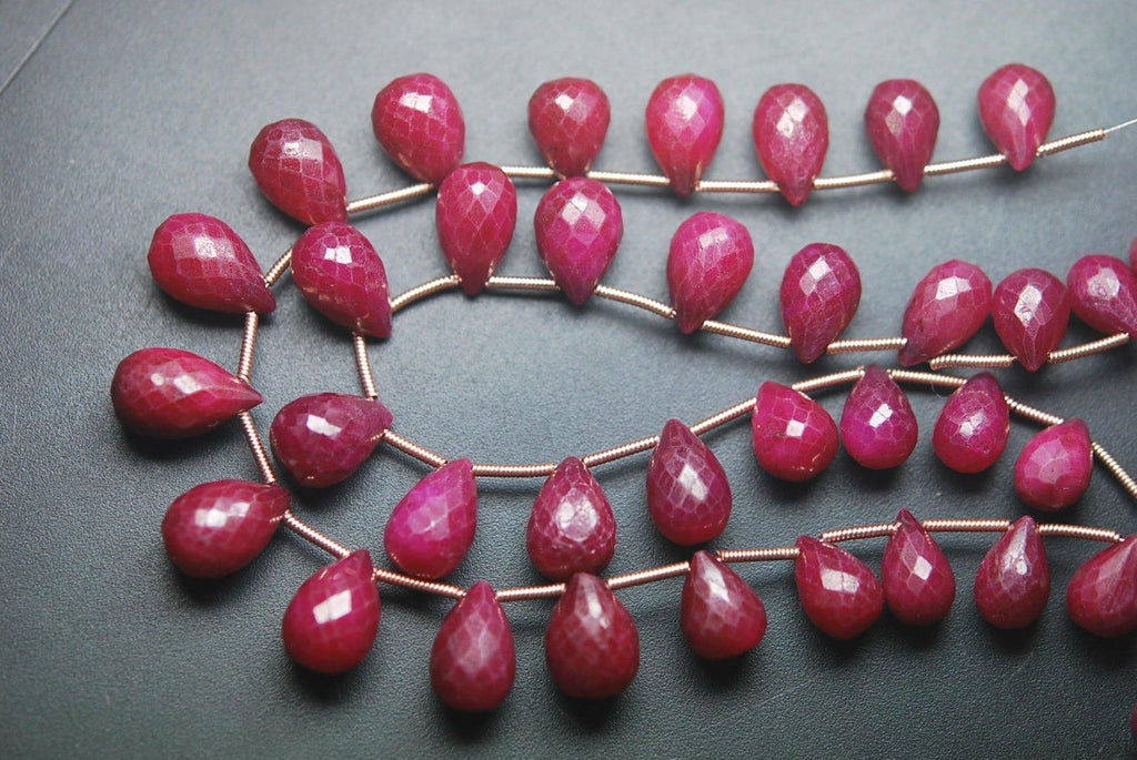 8 Pcs,Superb-Finest Quality, Dyed Natural Ruby Faceted Tear Drops Shape Briolettes 8-9mm Size - Jalvi & Co.