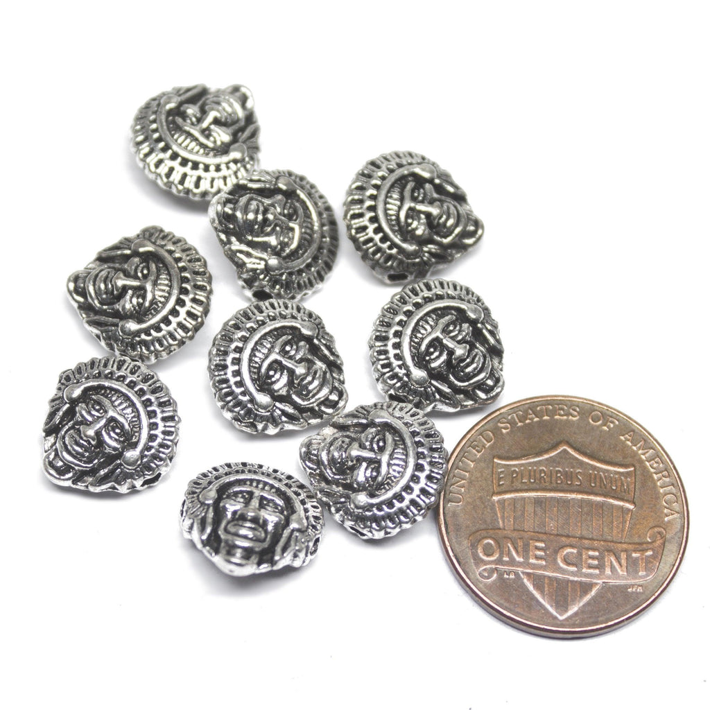 8 Red Indian Spacer Bead Silver Tone Mask Charm - Jalvi & Co.