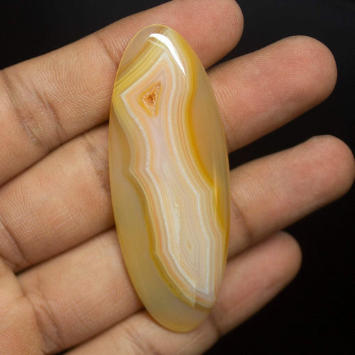 81 carats, 64x24mm, Natural Yellow Lace Agate Smooth Oval Cabochon Loose Gemstone - Jalvi & Co.