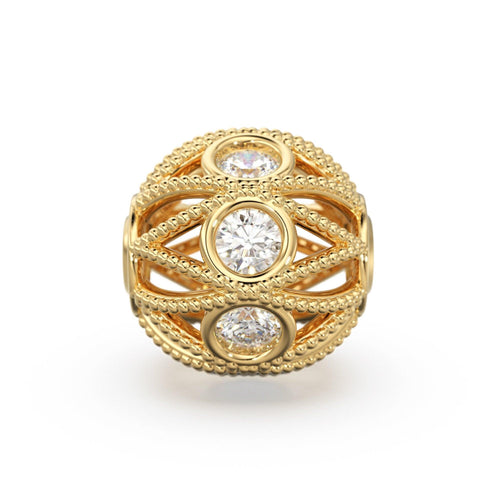 8mm Diamond Cage Round Solid Gold Beads / Handmade Real Diamond Gold Beads / Real Diamond Spacer / Jewelry Making Essential FindingsSALE - Jalvi & Co.