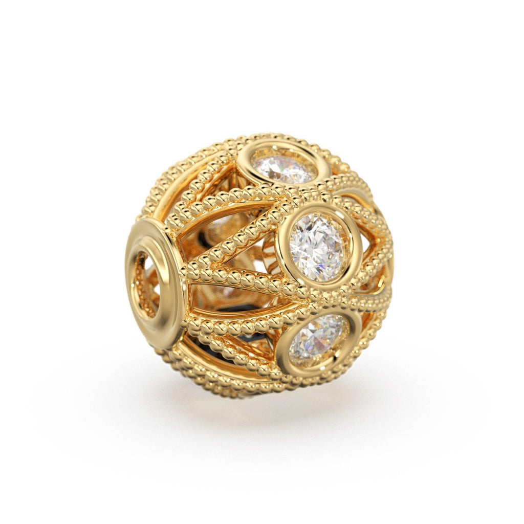 8mm Diamond Cage Round Solid Gold Beads / Handmade Real Diamond Gold Beads / Real Diamond Spacer / Jewelry Making Essential FindingsSALE - Jalvi & Co.