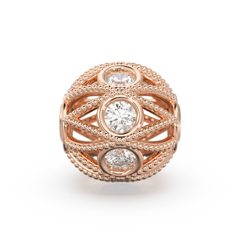 8mm Diamond Cage Round Solid Gold Beads / Handmade Real Diamond Gold Beads / Real Diamond Spacer / Jewelry Making Essential FindingsSALE - Jalvi & Co.