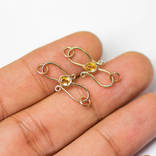 8mmx18mm 18k Solid Gold S Hook Clasp With Natural Brandy Citrine Bezel - Jalvi & Co.