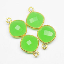 Load image into Gallery viewer, 8pc, 13mm, Chrysoprase Chalcedony Checker Cushion Briolette 925 Sterling Silver Charm Pendant, Chalcedony Charm, Chalcedony Pendant - Jalvi &amp; Co.