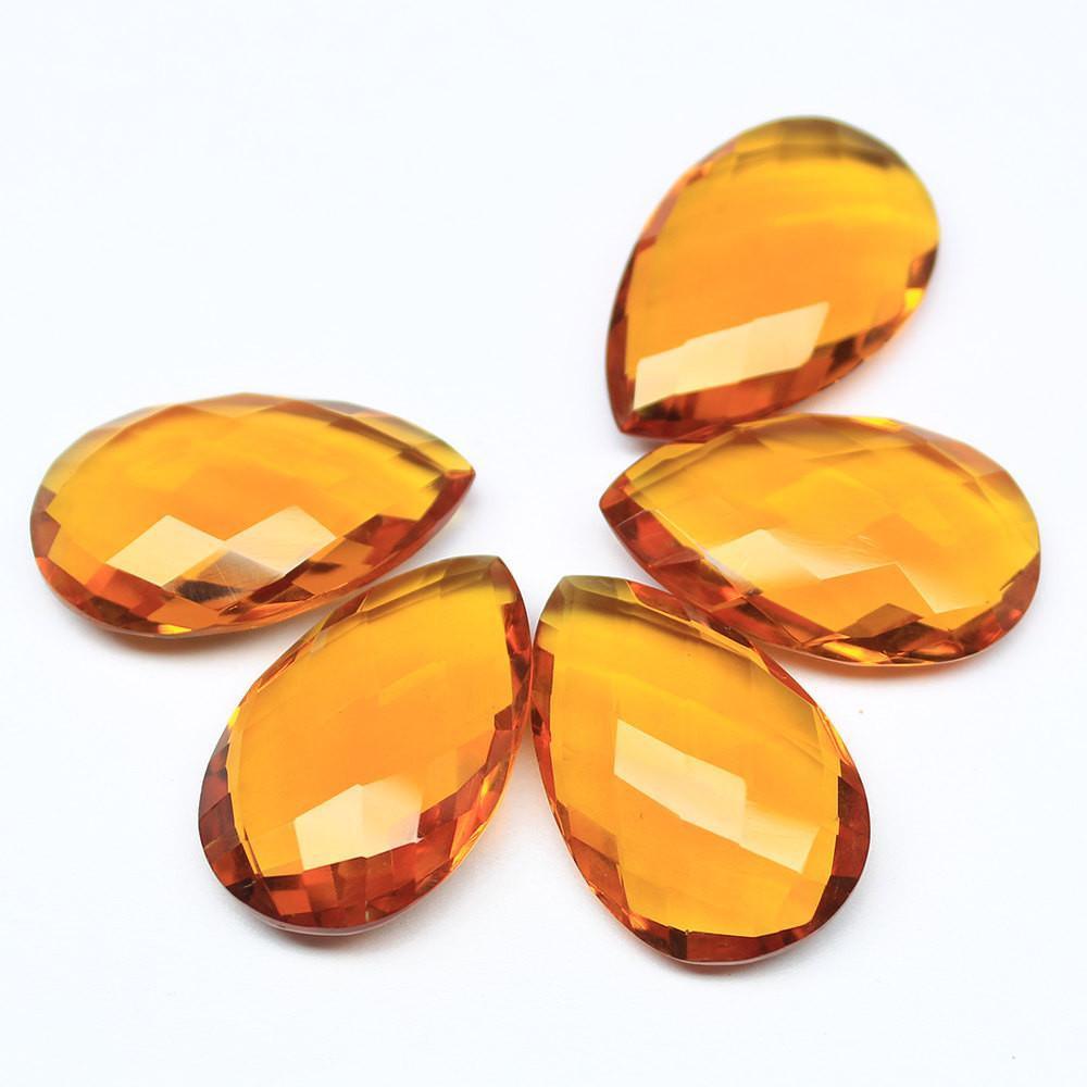 8pc, 25x16mm, Natural Brandy Citrine Faceted Pear Drop Briolette Gemstone Pair - Jalvi & Co.