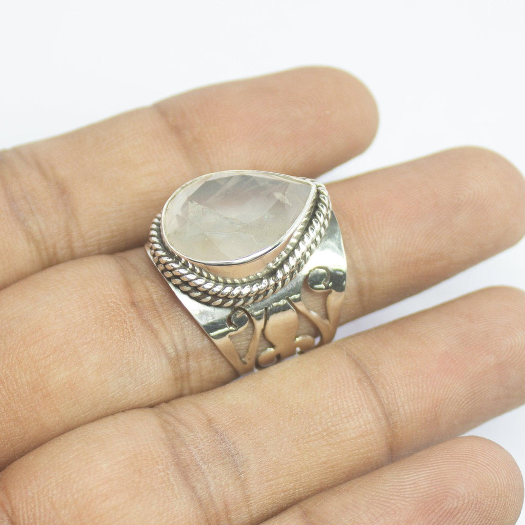 9.10g, Handmade Natural Rose Quartz Ring 925 Sterling Silver Ring - Jalvi & Co.