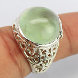 9.17g, Handmade Natural Green Prehnite Designer Round 925 Sterling Silver Ring, Prehnite Ring