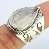 9.21g, Handmade Natural Pink Rose Quartz Designer Pear 925 Sterling Silver Ring, Quartz Ring