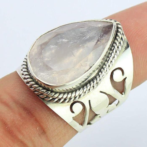 9.21g, Handmade Natural Pink Rose Quartz Designer Pear 925 Sterling Silver Ring, Quartz Ring - Jalvi & Co.