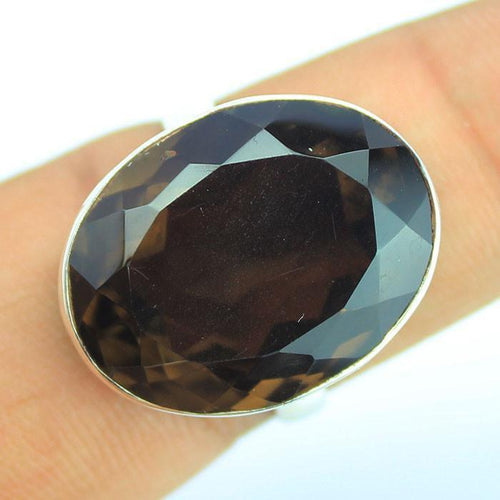 9.51g, Handmade Natural Smoky Quartz Bezel Oval 925 Sterling Silver Ring, Quartz Ring - Jalvi & Co.