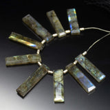9 beads, 25mm 31mm, Labradorite Faceted Long Rectangle Drops Beads Strand, Labradorite Beads