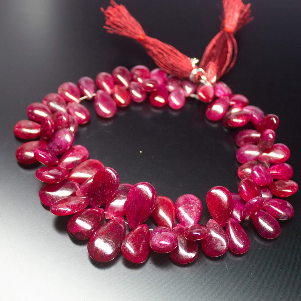 9 inch, 10-20mm, Red Ruby Smooth Pear Drop Briolette Shape Beads, Ruby Beads - Jalvi & Co.