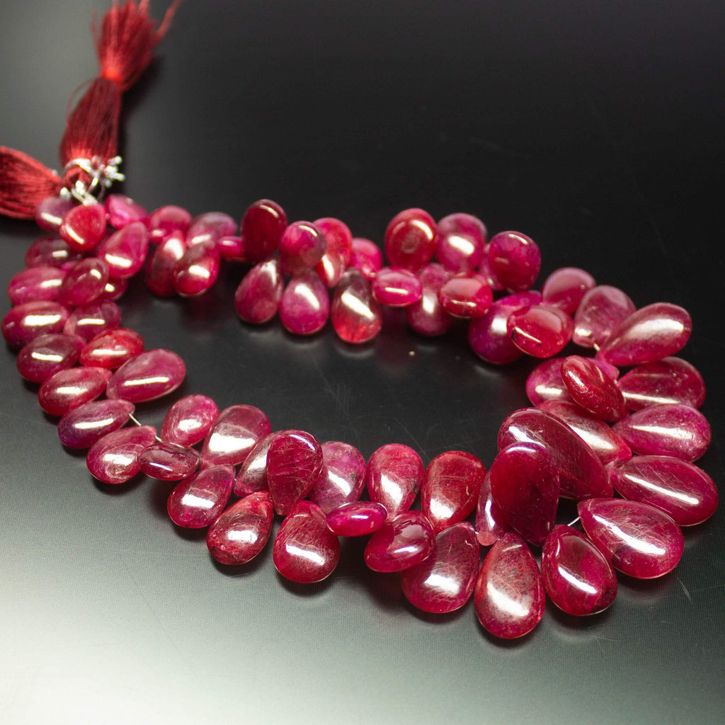 9 inch, 10-20mm, Red Ruby Smooth Pear Drop Briolette Shape Beads, Ruby Beads - Jalvi & Co.