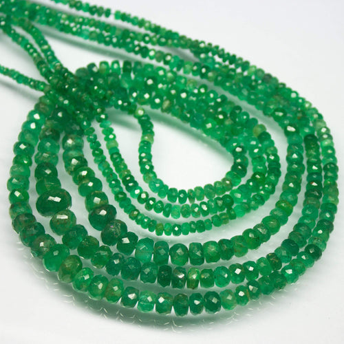 9 inch, 2-5mm, Zambian Green Emerald Faceted Rondelle Beads Strand, Emerald Beads - Jalvi & Co.