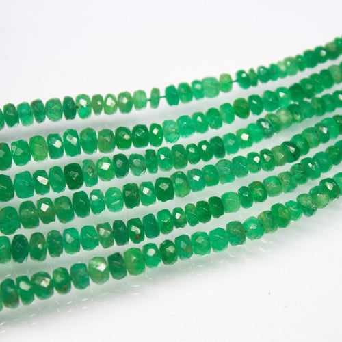 9 inch, 2-5mm, Zambian Green Emerald Faceted Rondelle Beads Strand, Emerald Beads - Jalvi & Co.