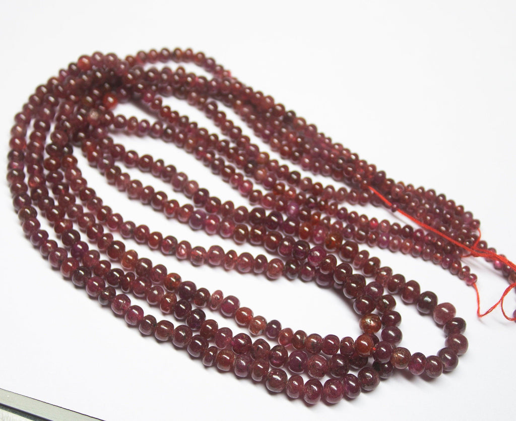 9 inch, 3-5mm, Natural Red Ruby Smooth Rondelle Shape Gemstone Beads - Jalvi & Co.