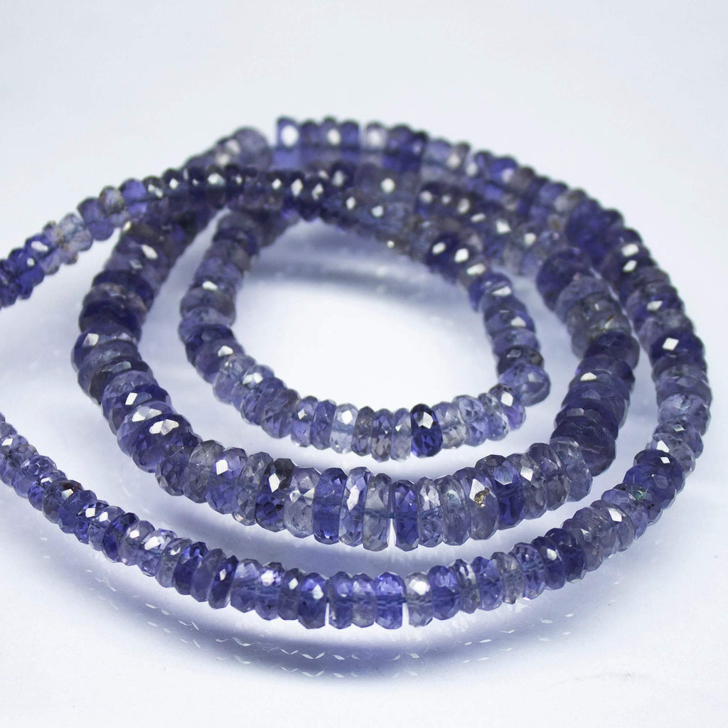 9 inch, 5-9mm, Natural Blue Iolite Faceted Heishi Wheel Shape Beads, Iolite Beads - Jalvi & Co.