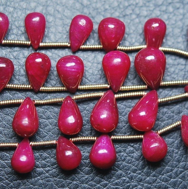 9 Inch Strand Dyed Ruby Smooth Tear Drops Shape Briolettes, 6-9mm Size - Jalvi & Co.