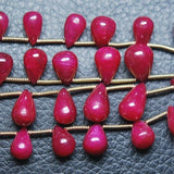 9 Inch Strand Dyed Ruby Smooth Tear Drops Shape Briolettes, 6-9mm Size