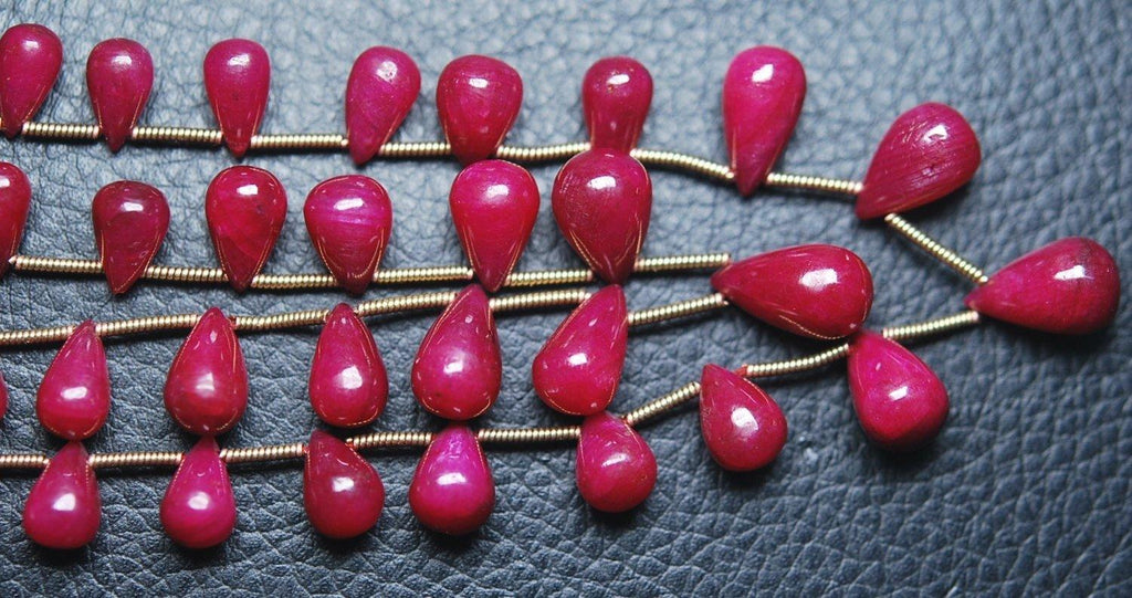 9 Inch Strand Dyed Ruby Smooth Tear Drops Shape Briolettes, 6-9mm Size - Jalvi & Co.